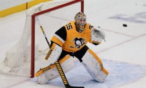 Pittsburgh Penguins goaltender Tristan Jarry (35) plays against the Philadelphia Flyers