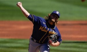 Milwaukee Brewers starting pitcher Corbin Burnes (39) throws