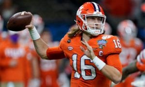 Clemson quarterback Trevor Lawrence passes against Ohio State