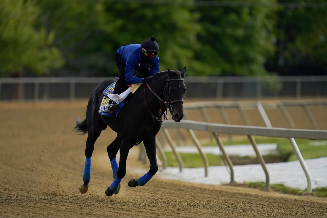 Exercise rider Humberto Gomez takes Kentucky Derby winner and Preakness entrant Medina Spirit over