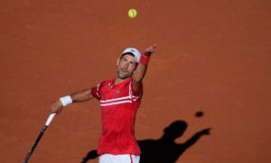 Serbia's Novak Djokovic serves to Stefanos Tsitsipas