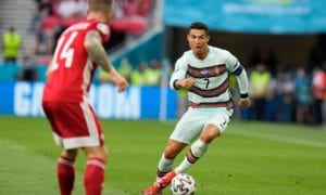 Portugal's Cristiano Ronaldo controls the ball during the Euro 2020 soccer championship