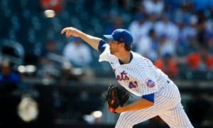 New York Mets starting pitcher Jacob deGrom (48) throws against the Philadelphia Phillies