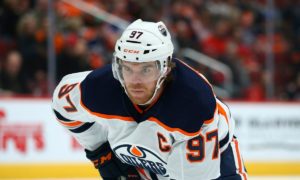 Edmonton Oilers center Connor McDavid watches the puck