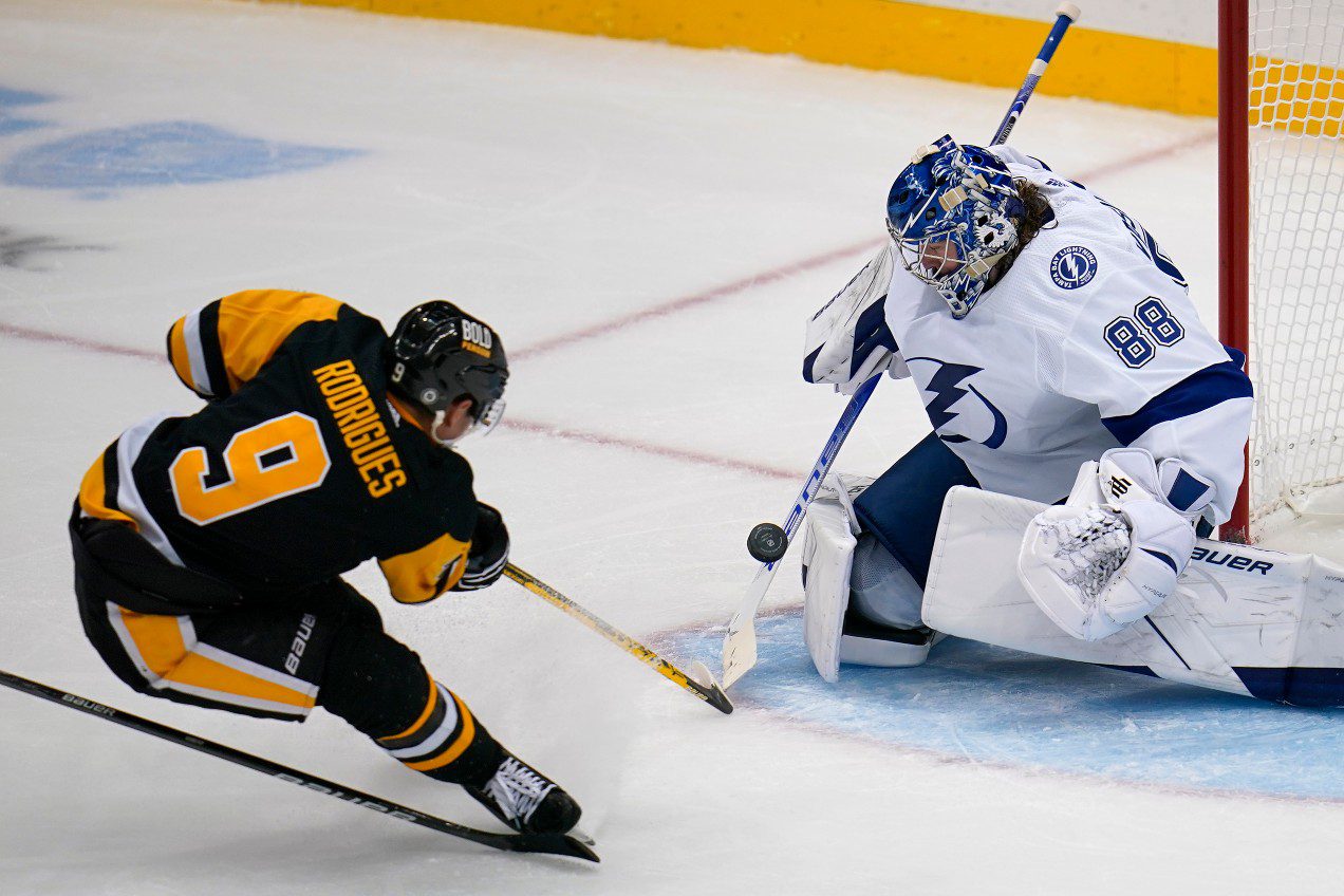 Tampa Bay Lightning goaltender Andrei Vasilevskiy (88) stops a shot