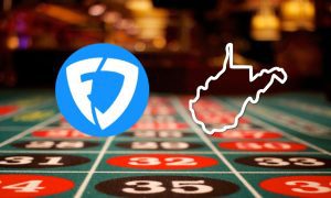 Image of a FanDuel logo and WV state outline for a story about FanDuel WV online casino making a push for more national market share.