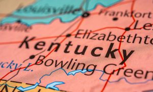 Image of Kentucky on a map for a story about the impact the state's new market will have on West Virginia sports betting.