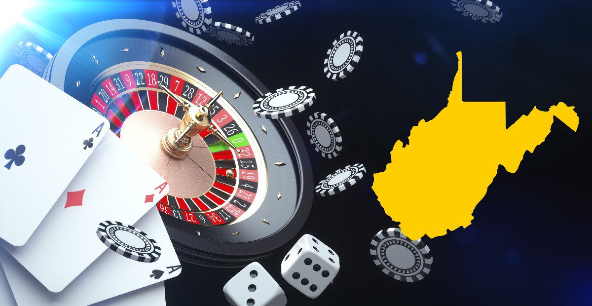 Cards and chips with WV outline for story on Lottery okaying three new online casino licenses.