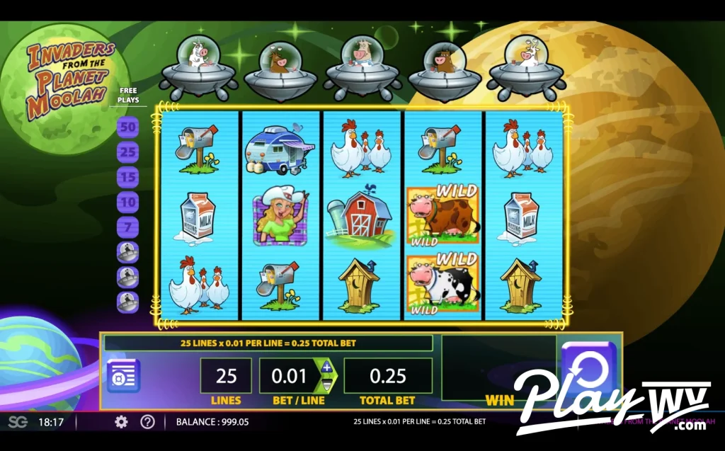 Unsuccessful spin in the Invaders From the Planet Moolah game