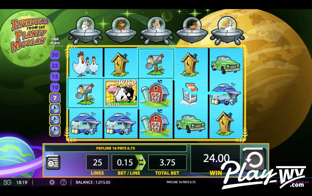 Big win screen on Invaders From the Planet Moolah