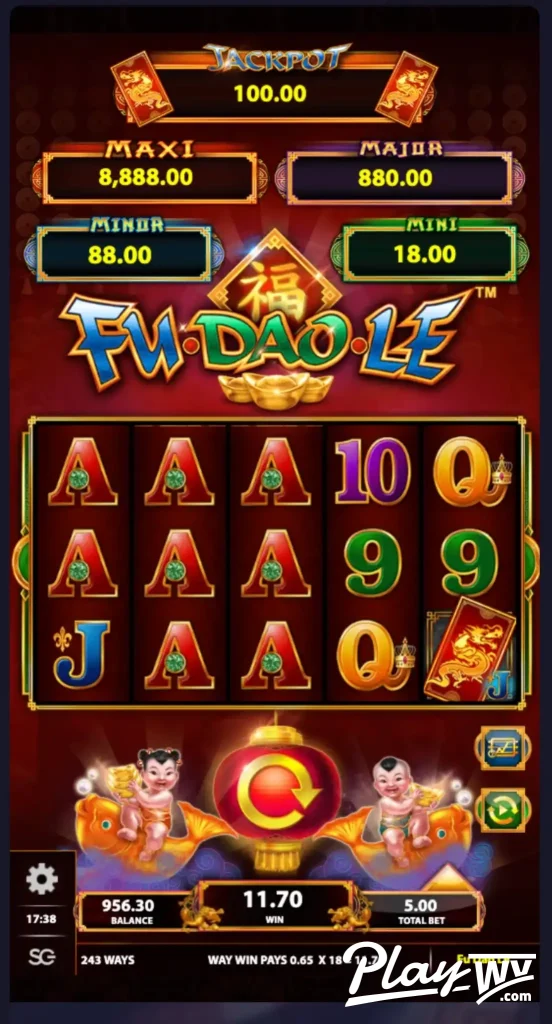 Win screen from the Fu Dao Le slot game