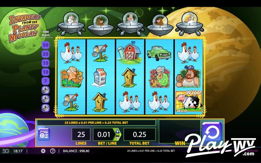 Invaders From the Planet Moolah slot loss screen