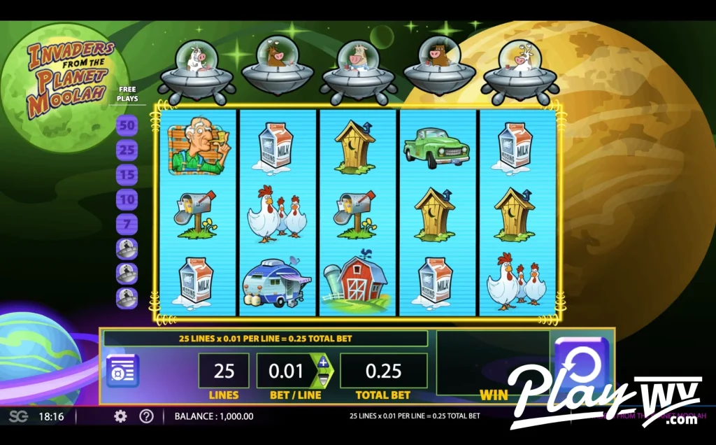 Invaders From the Planet Moolah slot start screen