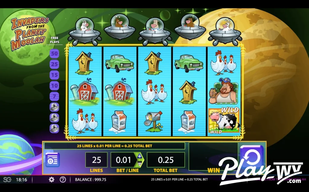 Losing spin result on Invaders From the Planet Moolah
